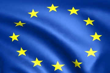 Flag of the European Union. Background with folds. 3D render.