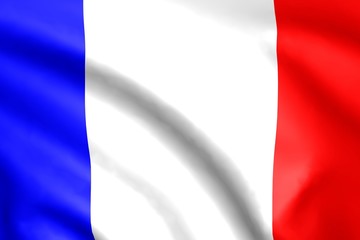 Flag of France. Background with folds. 3D render.
