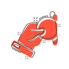 Obraz premium Remuneration icon in comic style. Money in hand cartoon vector illustration on white isolated background. Coin payroll splash effect business concept.