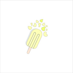 yellow ice cream with little ice cream pieces around on white background isolated