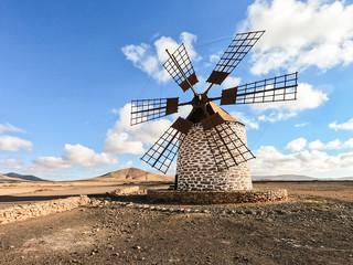 Tefia windmill on Fuerteventura in the Canary Islands, Spain