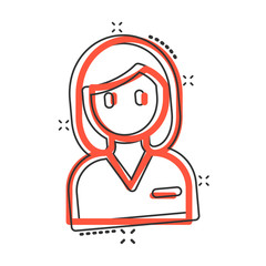 Woman face icon in comic style. People cartoon vector illustration on white background. Partnership splash effect business concept.