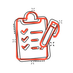 To do list icon in comic style. Document checklist cartoon vector illustration on white isolated background. Notepad check mark splash effect business concept.