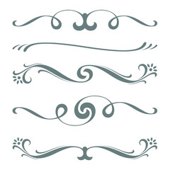 Collection of vector calligraphic lines ornaments or dividers. Retro style - obrazy, fototapety, plakaty