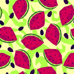 Vector seamless bright pattern with watermelon slices