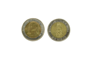 Thai baht coins isolated on white background