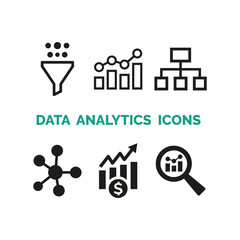 Data analytics icons set on white background.
