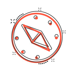 Compass icon in comic style. Navigation equipment cartoon vector illustration on white isolated background. Journey direction splash effect business concept.