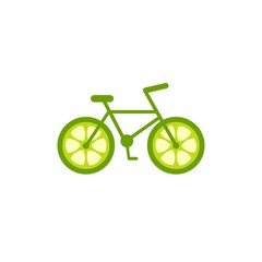 Green bicycle with lime wheels icon.
