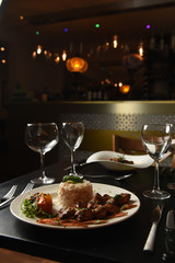 Food served at a restaurant table