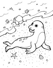 Seal on the Beach Coloring Page for Kids
