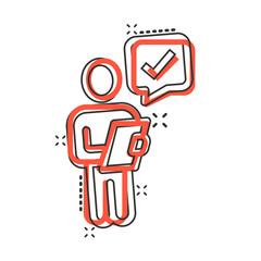 Organization management icon in comic style. People with check mark cartoon vector illustration on white isolated background. Businessman splash effect business concept.