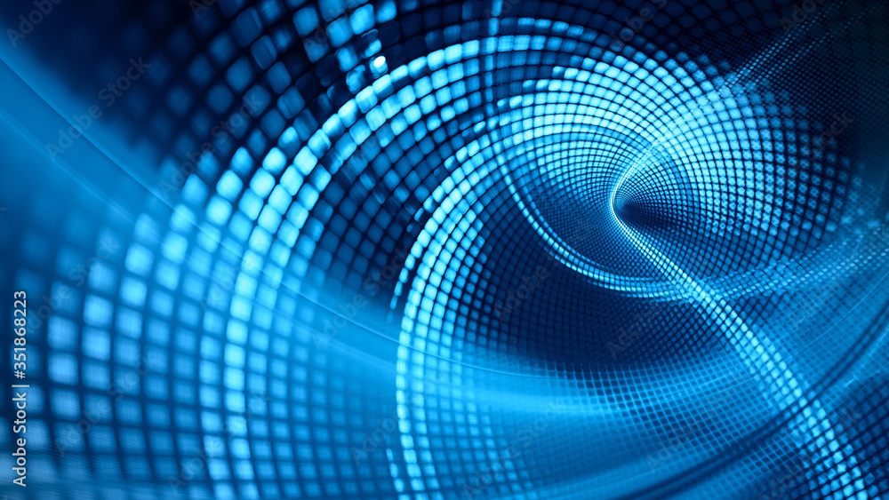 Fototapete abstract blue and black background. digital art fractal graphics. composition of glowing curves and 