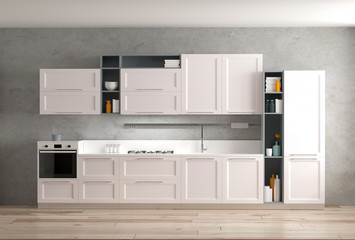 3d rendering of white kitchen cabinet interior