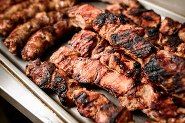 close-up pieces of roast beef with crust