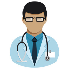 Fototapeta premium Doctor Medic man European in glasses with stethoscope avatar flat icon isolated on white background. Medical doctor therapist professional hospital worker.