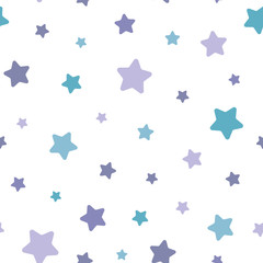Seamless abstract pattern with soft rounded stars of different colors and size. White background. Nice and