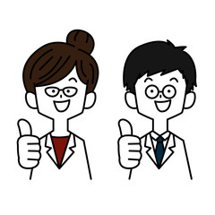 ハンドサインする医師男女