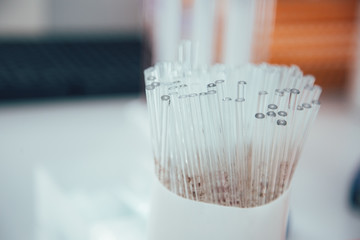 Capillary tubes in the container in modern laboratory