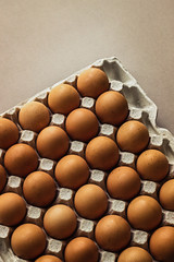 Eggs in a cardboard package. Chicken eggs in cells. - 351873443