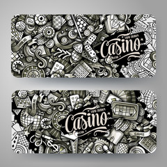 Casino vector hand drawn doodle banners design.