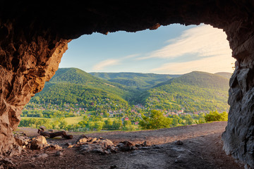 hermits cave in Danube bend. Fantastic ancient cave in Borzsony mountain. Amazing view of the...