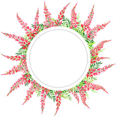 round frame, wreath with red flowers. Summer June wreath, watercolor illustration