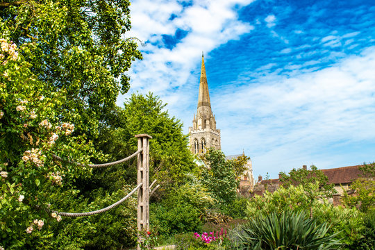 Historic Chichester Cathedral from the beautiful Bishops Palace Gardens.