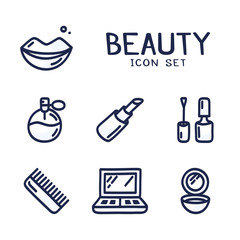Hand drawn cartoon icons set of cosmetics, beauty, spa and symbols collection made in doodle vector style. Perfect design element for the cosmetics shop, a hairdressing salon, cosmetology center
