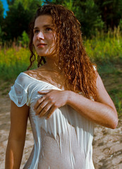 naked young woman and rainbow