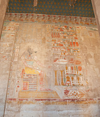 Hieroglyphic carvings on an ancient egyptian temple wall