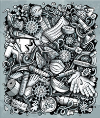 Coronavirus hand drawn vector doodles illustration