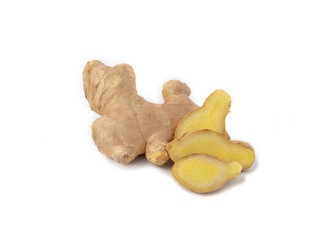 Fresh ginger root isolated on white background.