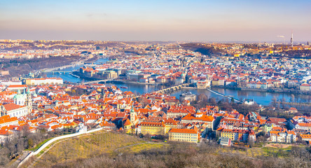 Prague panormaic cityscape. Aerial view from Petrin Tower, Praha, Czech Republic