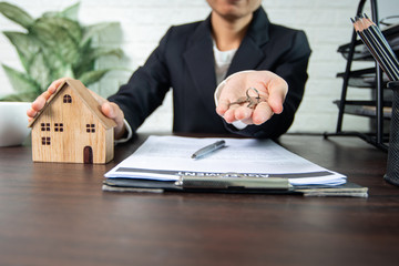 real estate and sign contract, seller and buyer of home successful negotiate and achievement to...