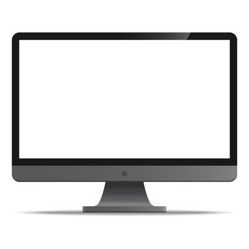 Computer Monitor with resolution ultra HD 4k and 16:9 aspect ratio widescreen display realistic style icon isolated on white background