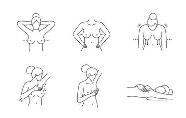 woman breast cancer self screening posture set