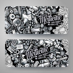 Medicine vector hand drawn doodle banners design.
