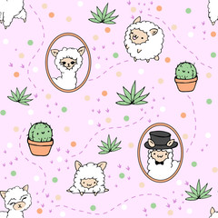 seamless pink background llama and sheep 