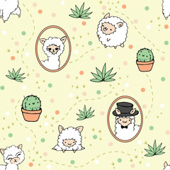 seamless yellow background llama and sheep 