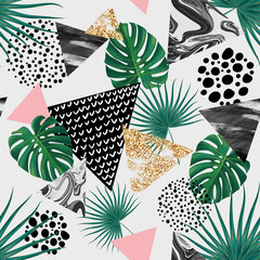 seamless pattern with flowers and leaves