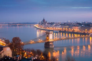 Fotobehang Night view of Budapest © Yury Kirillov