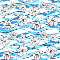 seamless pattern with blue flowers