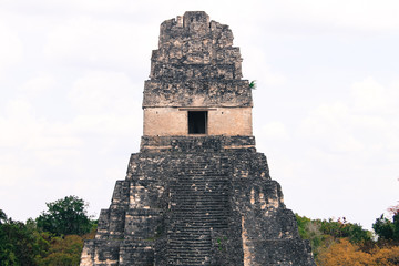 Tikal National Park on Unesco World Heritage. Temple I .close-up (Great Jaguar Temple)