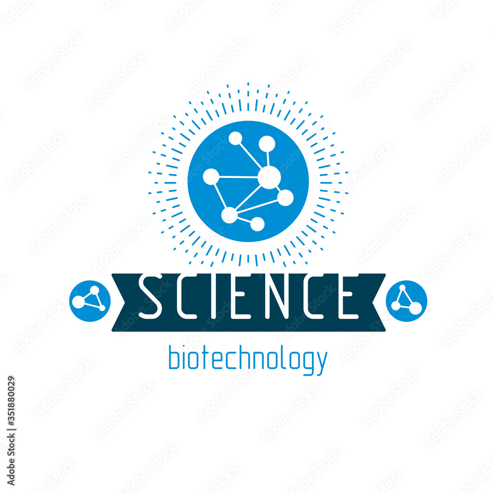 Poster vector model of molecule created using wireframe connection. molecular biotechnology conceptual logo