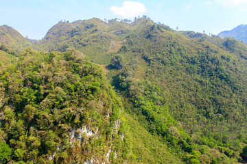 Semuc champey natural mountains and forest views from the heights of a viewpoint