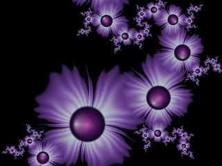 Obraz na płótnie Canvas Fractal image with flowers on dark background.Template with place for inserting your text.Multicolor flowers. Fractal art as background.