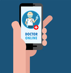 Medical consultation via application of smartphone connected internet clinic. Online doctor consultation technology in smartphone. Тele medicine concept.Online medical support. vector