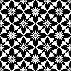 Fototapeta premium Simple regular graphic design with abstract flowers...Black and white floral as seamless pattern. Abstract background for textile design, surface textures, wrapping paper.