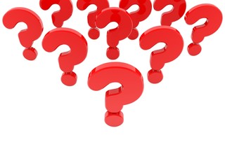 Red question marks on a white background